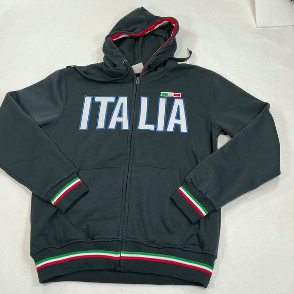 Italia Other - Italia Full Zip Hoodie Mens XL Black Embroidered Italy Flag Tricolor Sweatshirt